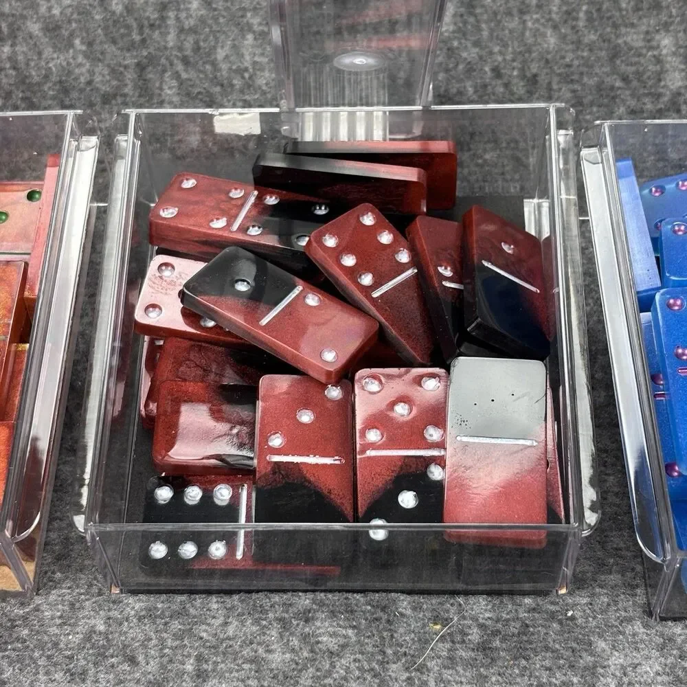 Dominoes Set Lot of 3 Resin Swirl Double Six Domino Games w/ Storage Cases